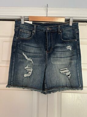 Grace & Lace Distressed Dark Wash Denim Cutoff Shorts